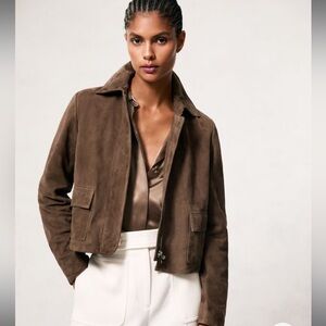 Reiss DREW SUEDE
SUEDE CROPPED JACKET IN TAUPE NEUTRAL